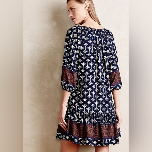 Anthro Vanessa Virginia Wayfinder Peasant Tunic Dress in Blue Motif Sz. XS - Picture 4 of 13